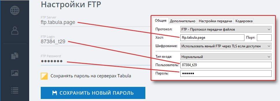 Менеджер Сайтов: Данные доступа